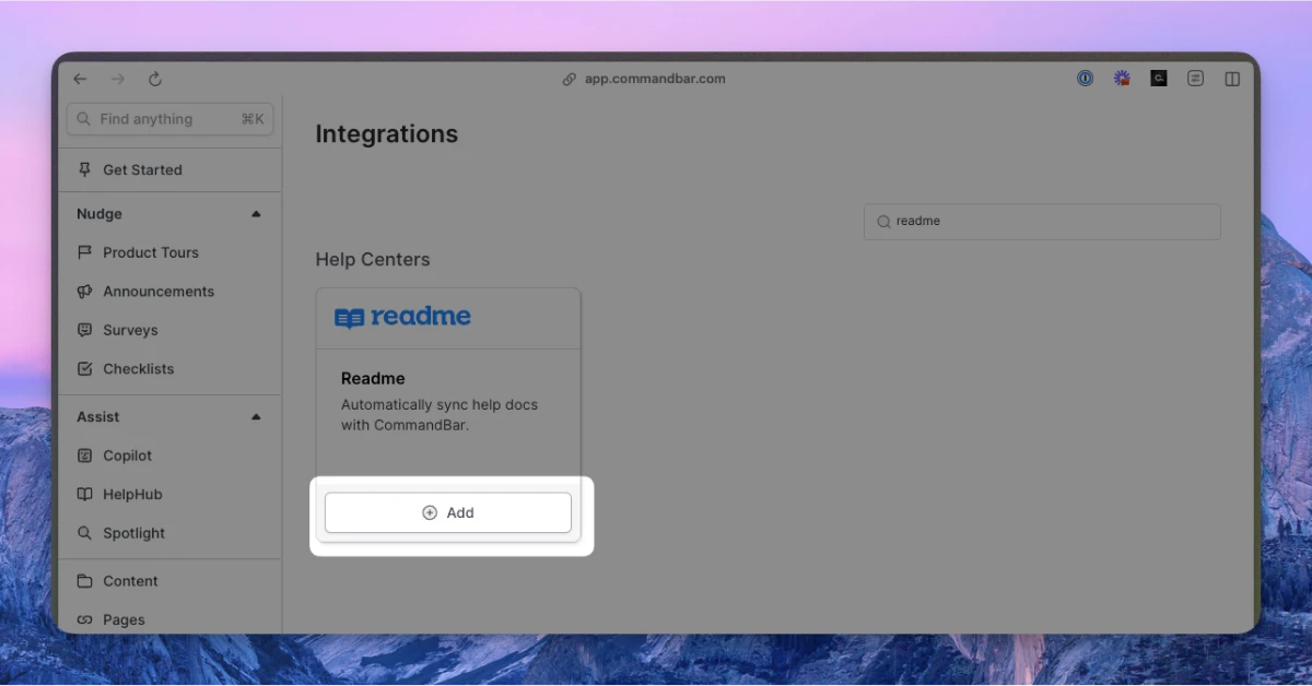 ReadMe integration card